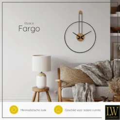 LW Collection Wandklok Fargo zwart 55cm