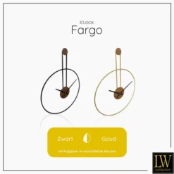LW Collection Wandklok Fargo zwart 55cm