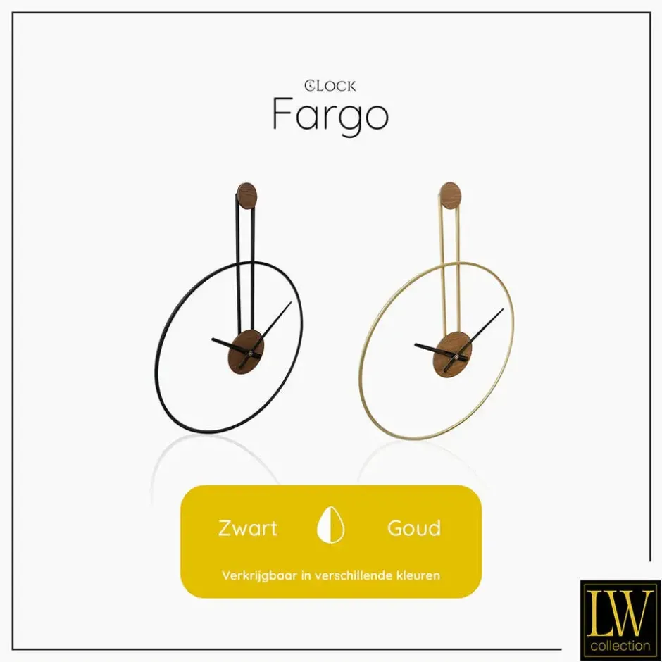 LW Collection Wandklok Fargo zwart 55cm