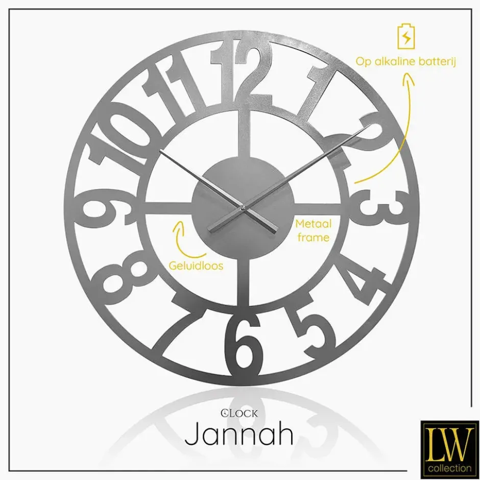 LW Collection Wandklok Jannah zilver 60cm