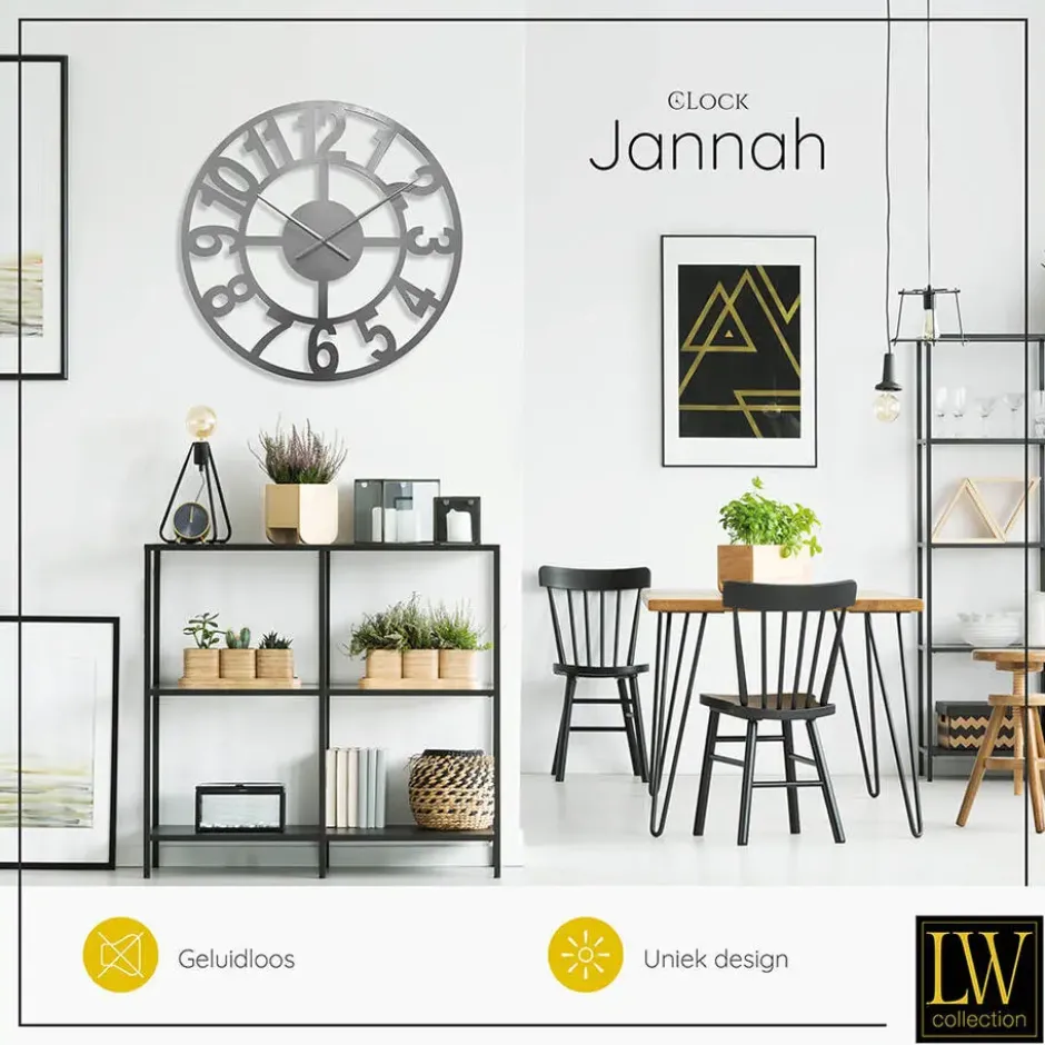 LW Collection Wandklok Jannah zilver 60cm