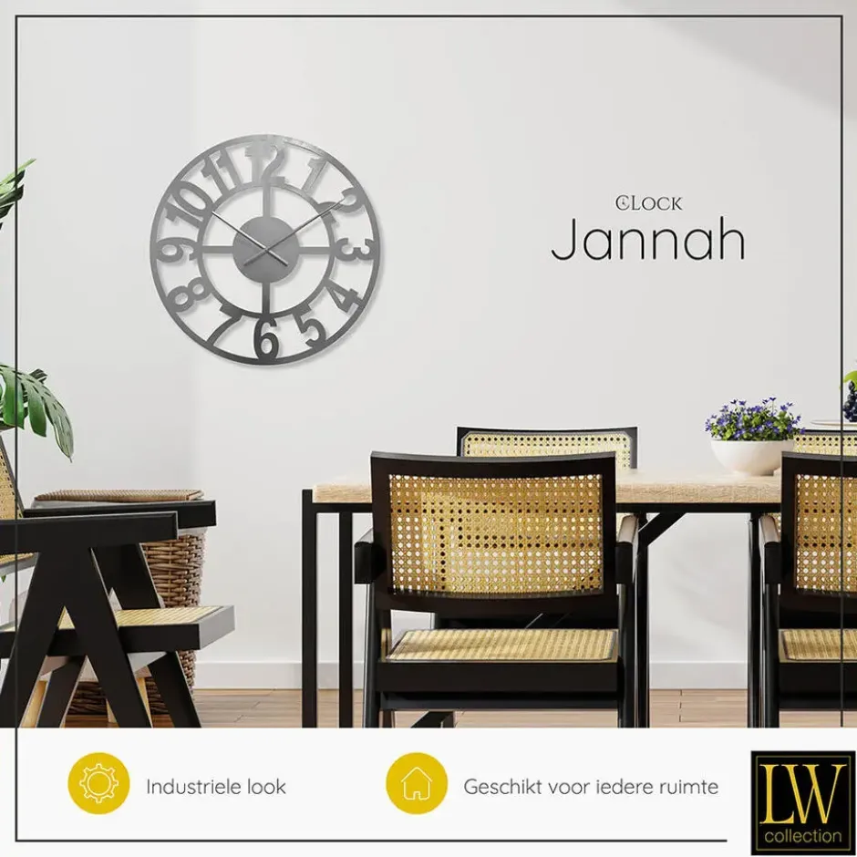 LW Collection Wandklok Jannah zilver 60cm