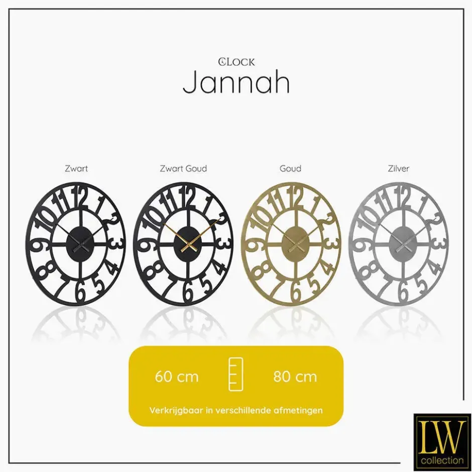 LW Collection Wandklok Jannah zilver 60cm