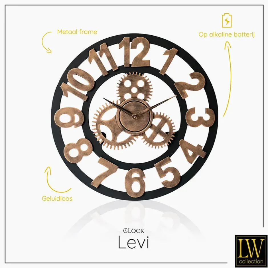 LW Collection Wandklok Levi brons cijfers 60cm