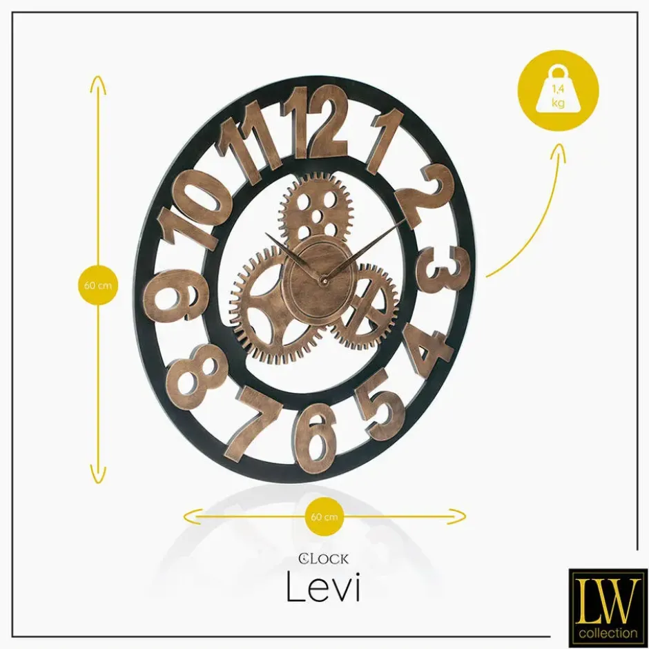 LW Collection Wandklok Levi brons cijfers 60cm