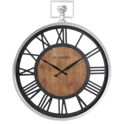LW Collection Wandklok Morris zwart hout en zilver 60cm