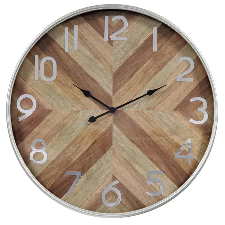 LW Collection Wandklok Saylor zilver en hout 60cm