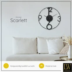 LW Collection Wandklok Scarlett Zwart 60cm - Wandklok