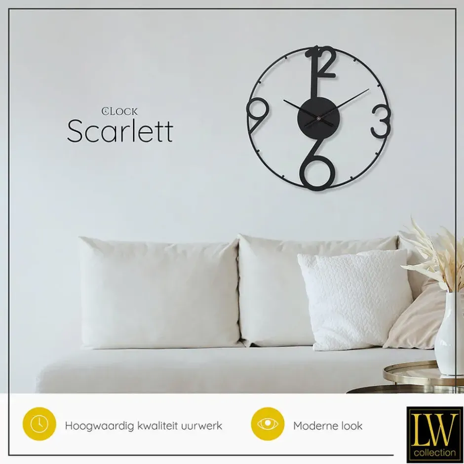 LW Collection Wandklok Scarlett Zwart 60cm - Wandklok