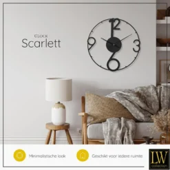 LW Collection Wandklok Scarlett Zwart 60cm - Wandklok