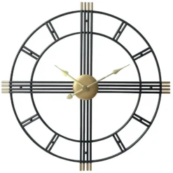 LW Collection Wandklok William Zwart goud 80cm