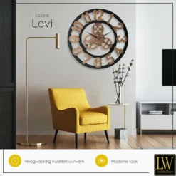 LW Collection Wandklok XL Levi brons cijfers 80cm