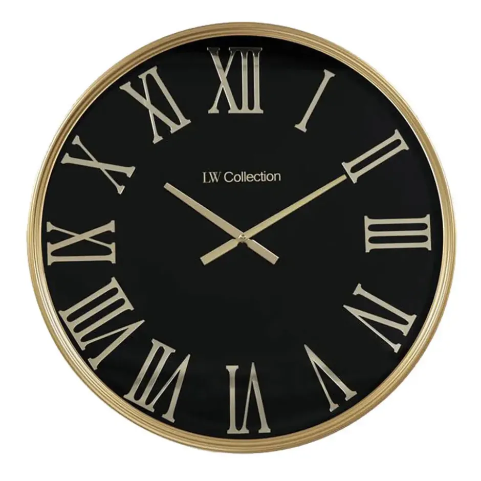 LW Collection Wandklok XL Sierra Goud zwart 80cm