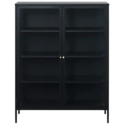 LykkeHome vitrinekast Kaya zwart metaal 110x40x140cm