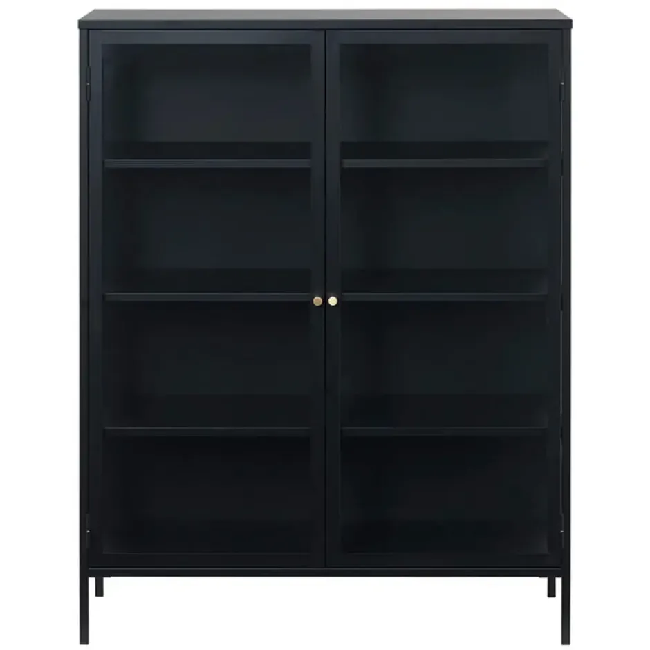 LykkeHome vitrinekast Kaya zwart metaal 110x40x140cm