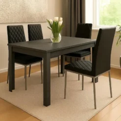 Lynn & Brooke - Set eettafel 120x80 cm en 4 zwarte stoelen