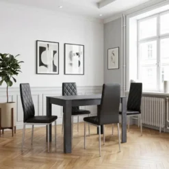 Lynn & Brooke - Set eettafel 120x80 cm en 4 zwarte stoelen