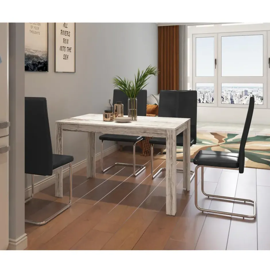 Lynn - Eettafel 120x90 cm 6 personen in antiek wit MDF
