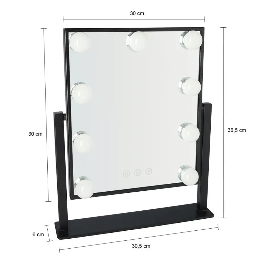 LYVION Make-up spiegel met led bulbs zwart