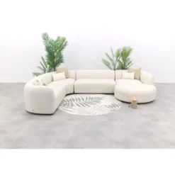 Madeira ronde u-vorm hoekbank + chaise longue links - Naturel Sunbrella