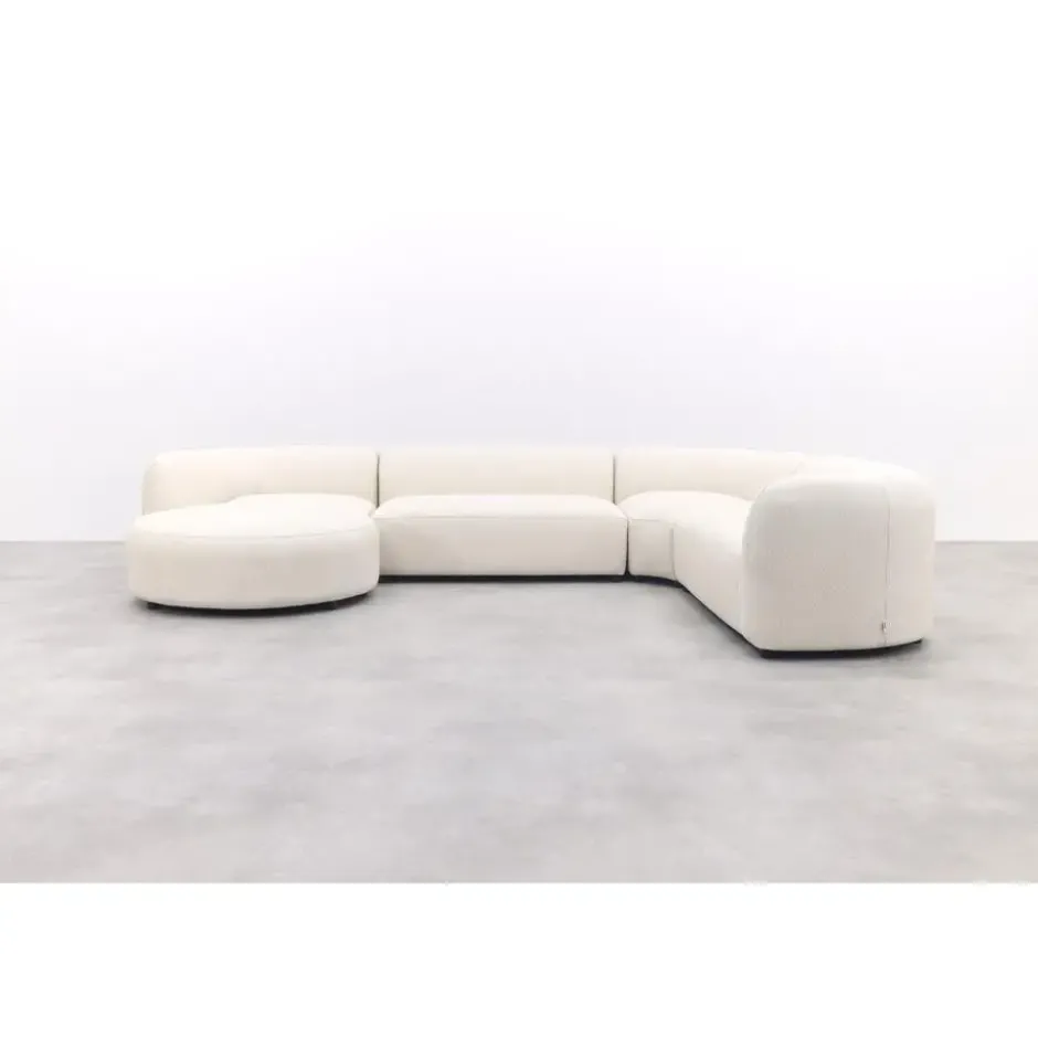 Madeira ronde u-vorm hoekbank + chaise longue rechts - Naturel Sunbrella