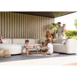 Madeira ronde u-vorm hoekbank + chaise longue rechts - Naturel Sunbrella