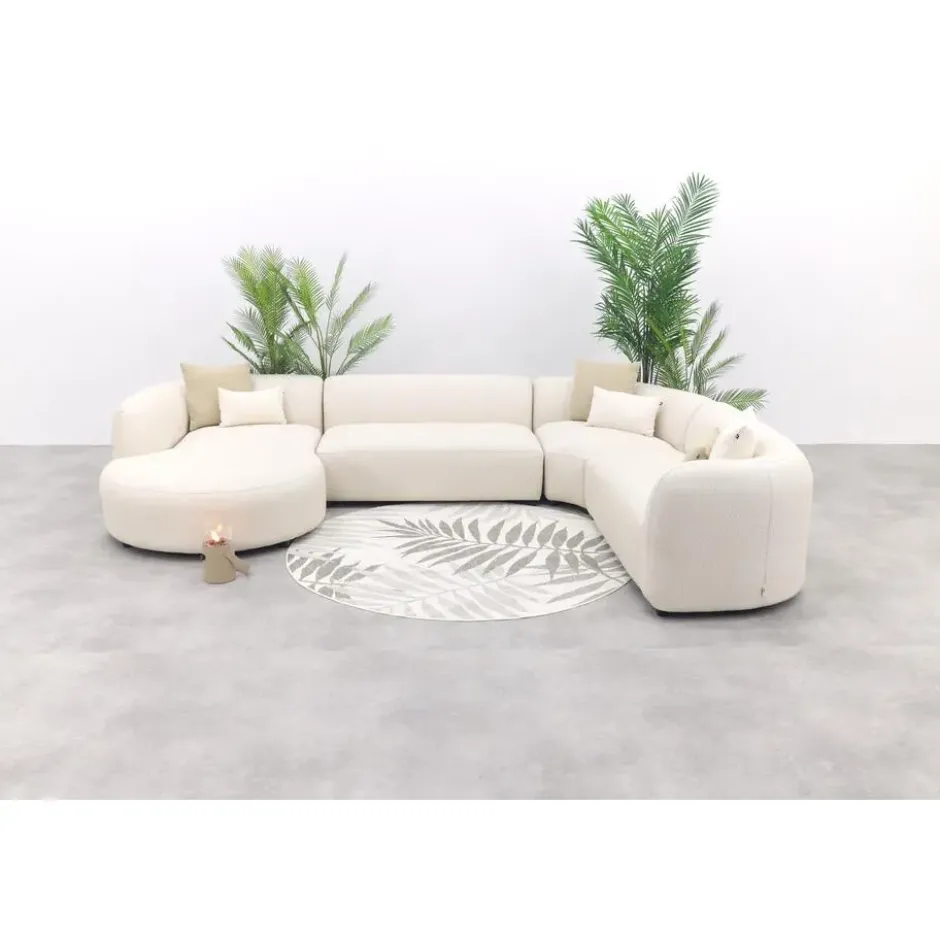 Madeira ronde u-vorm hoekbank + chaise longue rechts - Naturel Sunbrella