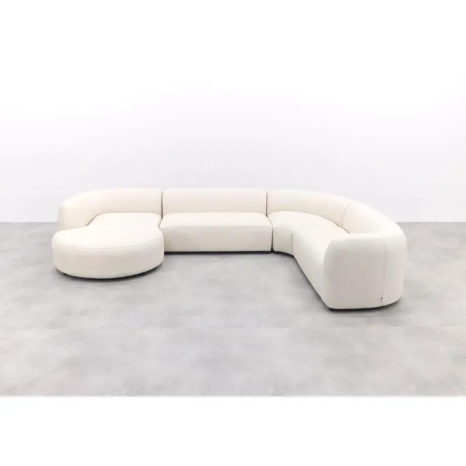 Madeira ronde u-vorm hoekbank + chaise longue rechts - Naturel Sunbrella