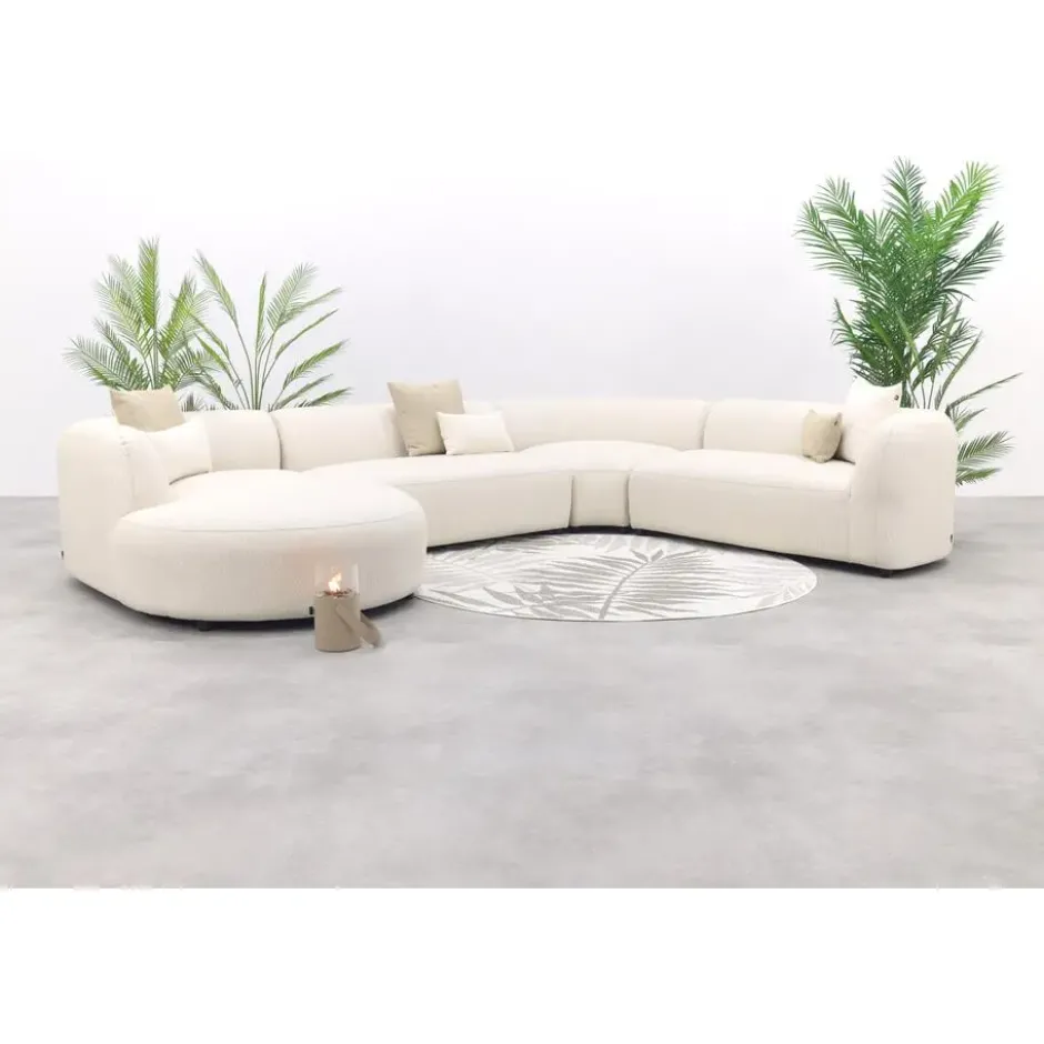 Madeira ronde u-vorm hoekbank + chaise longue rechts - Naturel Sunbrella