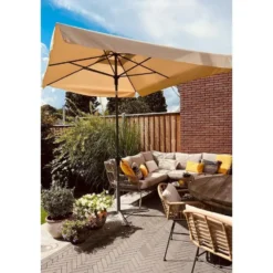 Madison Delos Luxe stokparasol 200x300 cm. - Ecru met Sevilla voet en hoes