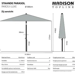 Madison - Parasol Paros II Round Safier Blue - 300cm - Blauw