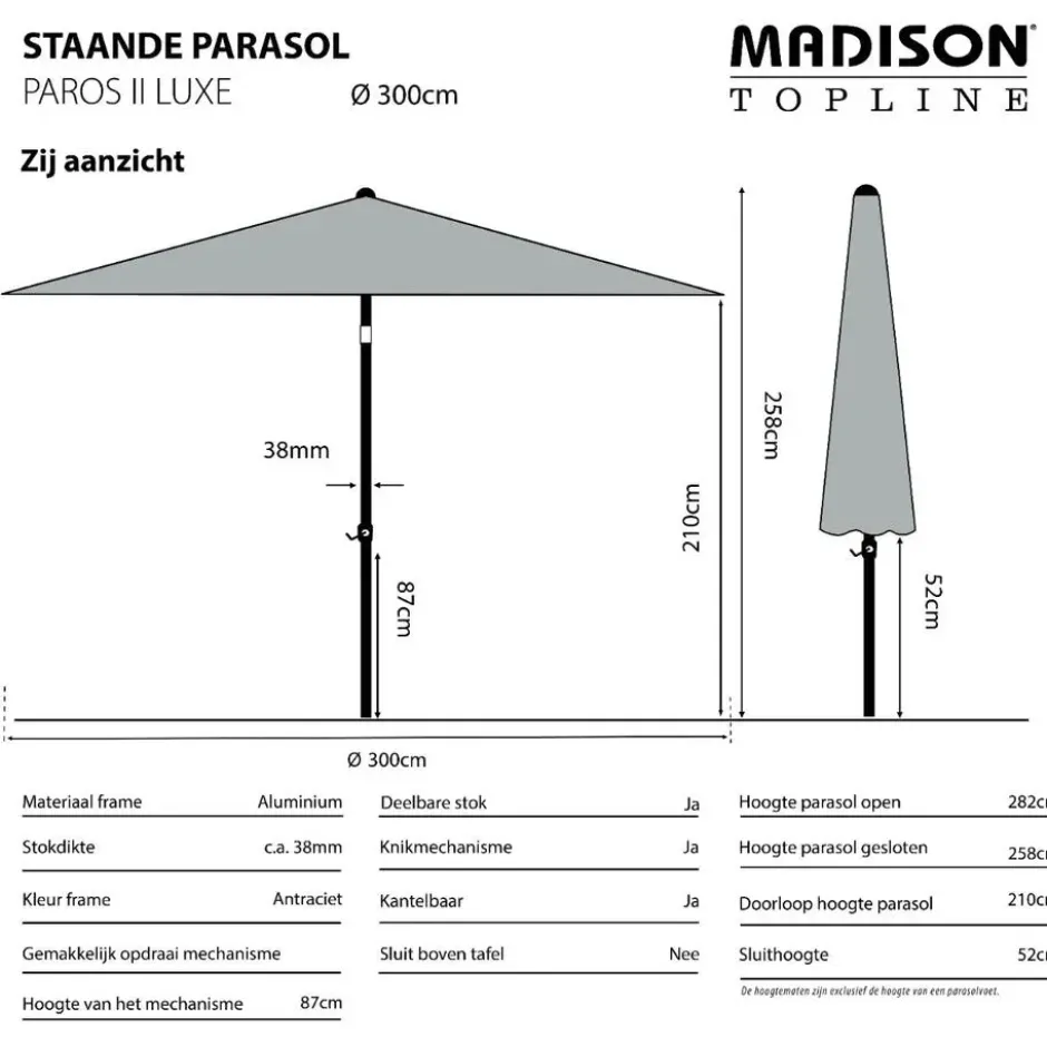 Madison - Parasol Paros II Round Safier Blue - 300cm - Blauw