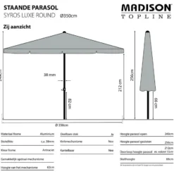 Madison stokparasol Syros luxe grey 350 cm