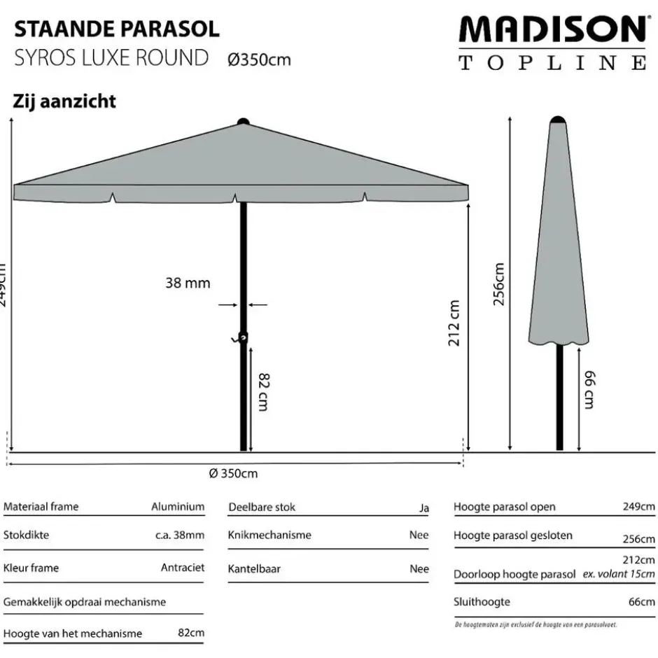 Madison stokparasol Syros luxe grey 350 cm