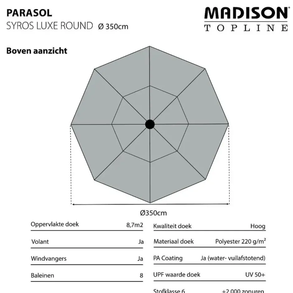 Madison stokparasol Syros luxe grey 350 cm