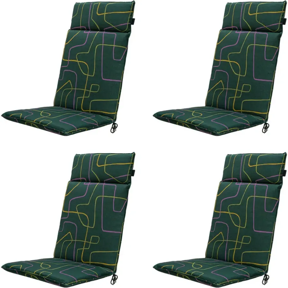Madison - Tuinstoelkussen Hoge Rug Joah green - Ca. 120x50 cm - Set van 4