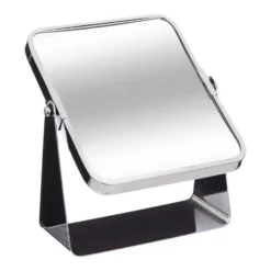 Make-up spiegel - 3x zoom - metaal - 7 x 20 cm - zilver - rechthoek
