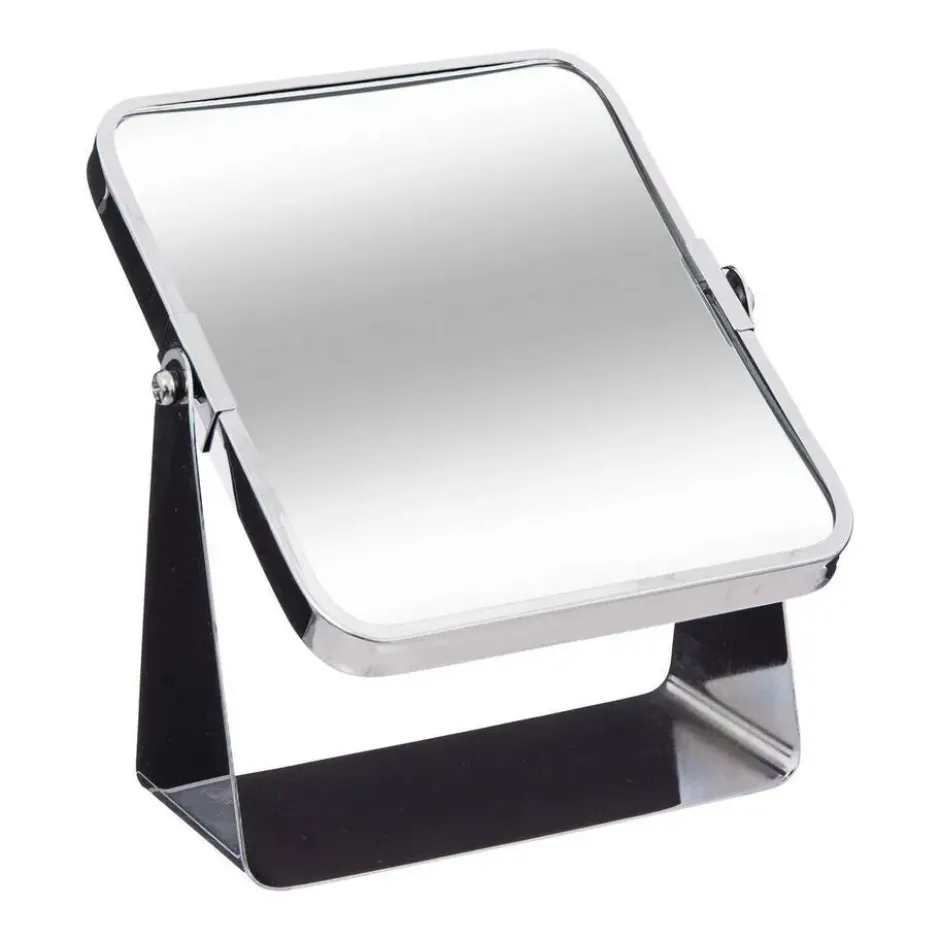 Make-up spiegel - 3x zoom - metaal - 7 x 20 cm - zilver - rechthoek