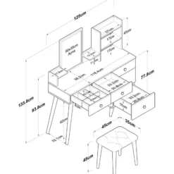 Make-up Tafel - 112cm - Incl. Kruk - Bulon