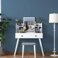 Make-up Tafel Wit - 112cm - Incl. Kruk - Bulon