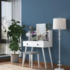 Make-up Tafel Wit - 112cm - Incl. Kruk - Bulon