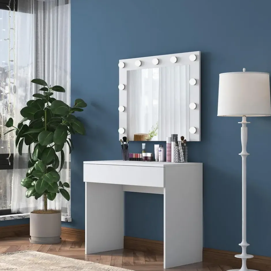 Make-up Tafel Wit - 90cm - Incl. Spiegel - Bengisu