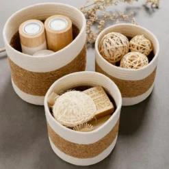 Mandenset (3-delig) van jute in bruin