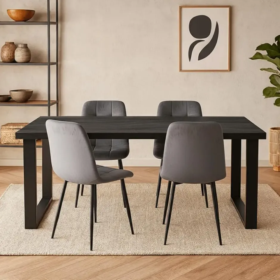 Mangohoutonline - Eettafel Britt Black 180x100cm Rechthoekig Zwart