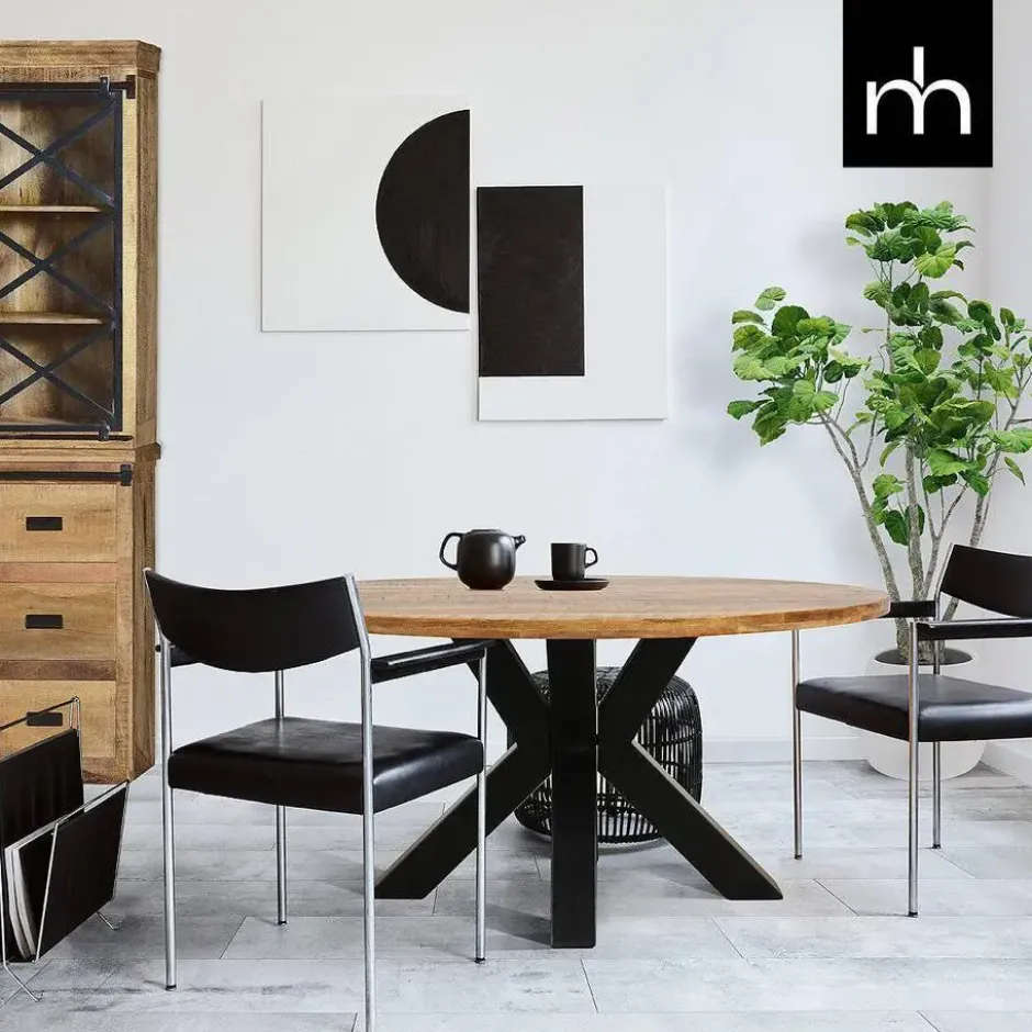 Mangohoutonline - Eettafel Madison 150cm Rond - Bruin - Mahom