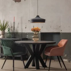 Mangohoutonline - Eettafel Madison Black Ø 110 Rond - Zwart - Mahom