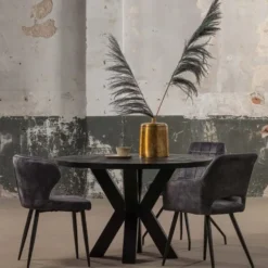 Mangohoutonline - Eettafel Madison Black Ø 110 Rond - Zwart - Mahom