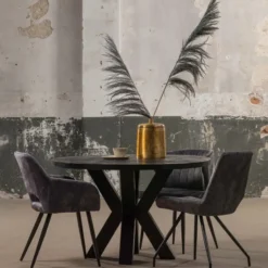 Mangohoutonline - Eettafel Madison Black Ø 120 Rond - Zwart - Mahom
