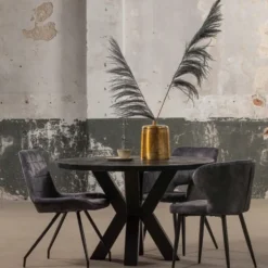 Mangohoutonline - Eettafel Madison Black Ø 160 Rond - Zwart - Mahom