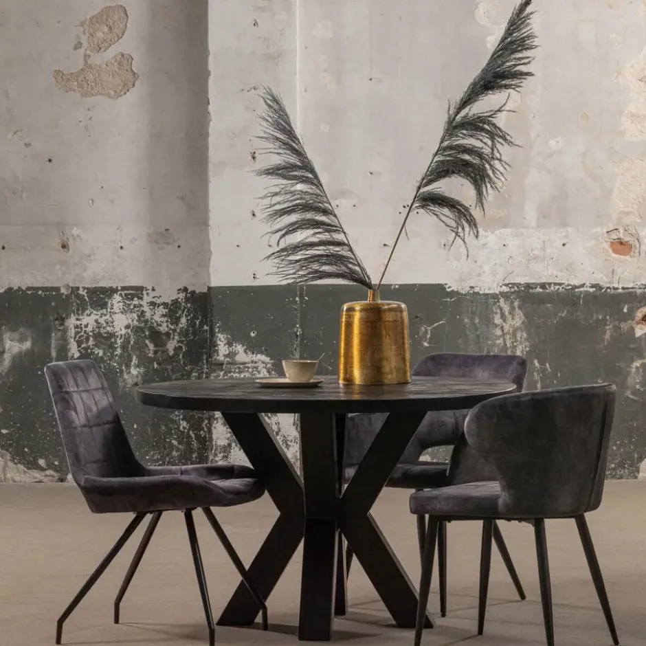 Mangohoutonline - Eettafel Madison Black Ø 160 Rond - Zwart - Mahom